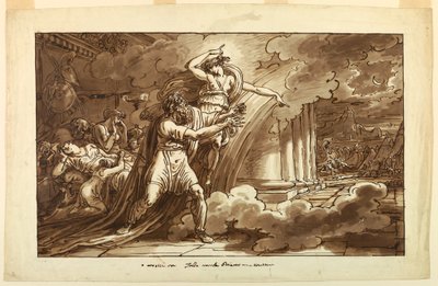 デッサン、イリスがプリアムを励まし、アキレスからヘクトルの遺体をねだる、1810-20年 作： フェリーチェ・ジャンニ