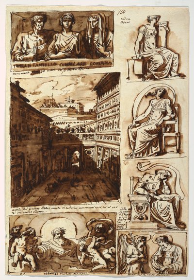 デッサン、様々な芸術作品  ローマのマッテイ宮廷、1812-14年 作： フェリーチェ・ジャンニ