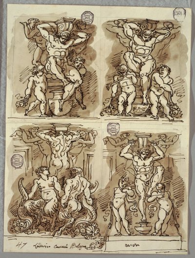 四つのヘルム、カラッチ後の習作 作： Felice Giani