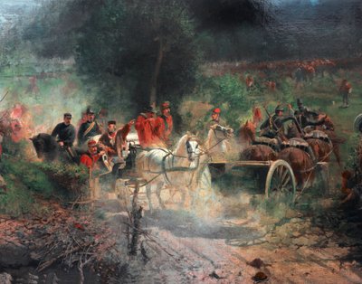 第三次イタリア独立戦争：「ベゼッカの戦い」1866年7月21日、ジュゼッペ・ガリバルディの狩猟隊がオーストリア軍と対峙しました。詳細はこちらフェリーチェ・ゼンナーロ（1833-1926）の絵画 ミラノ、リソルジメント博物館 作： Felice Zennaro