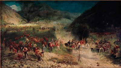 第三次イタリア独立戦争：「ベゼッカの戦い」1866年7月21日、ジュゼッペ・ガリバルディの狩人の体でオーストリア軍に対抗した。フェリーチェ・ゼンナーロ（1833-1926）の絵画 ミラノ、リソルジメント博物館 作： Felice Zennaro