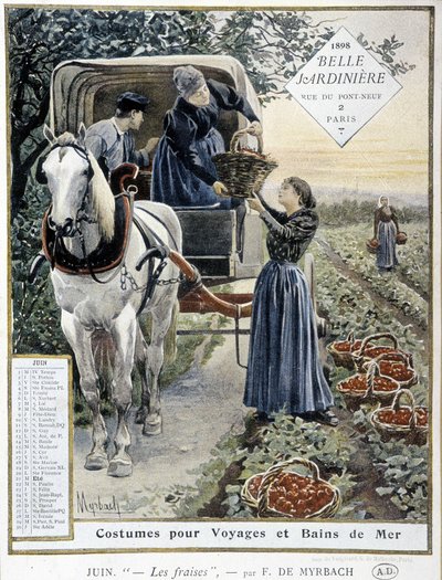 イチゴ狩り - Myrbach著、カレンダー「The Beautiful Planter」、1898年6月号 作： Felicien baron de Myrbach Rheinfeld