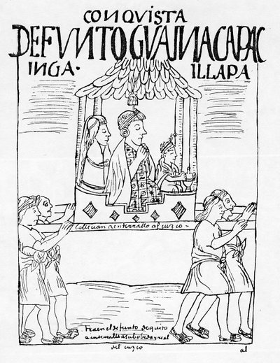 埋葬のためにキトからクスコに運ばれたHuayana Capacの遺体 作： Felipe Huaman Poma de Ayala