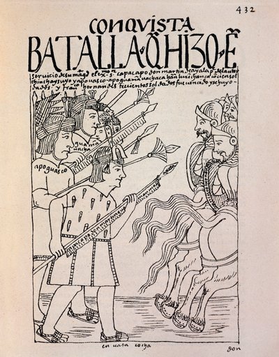 1533年、スペイン人コンキスタドールによるクスコ征服（墨絵 作： Felipe Huaman Poma de Ayala