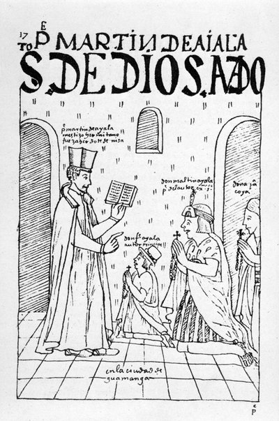 「最初の新記録と善き政府」の木版画、1560年頃 作： Felipe Huaman Poma de Ayala