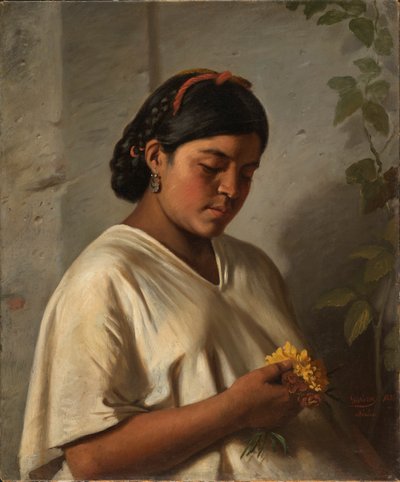 マリーゴールドとインドの女性、1876 作： Felipe Santiago Gutierrez