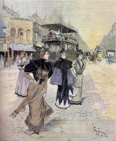 フェリックス・フルネリー(1865-1938)の水彩画の後に描かれた4月のパリの大通り(1893) 作： Felix (after) Fournery