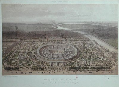 1867年のパリ万国博覧会の全景、ラップ門から撮影（カラーリトグラフ） 作： Felix Benoist