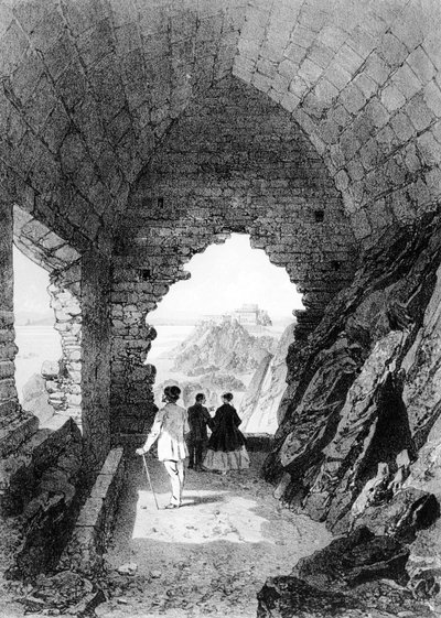 セントヘリアのエルミタージュとエリザベス城、ジャージー、1870年（リトグラフ） 作： Felix Benoist