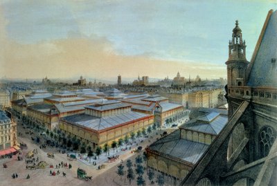サン・トゥスタッシュのアッパーギャラリーから撮影したパリのレアールの眺めc。 1870-80 作： Felix Benoist