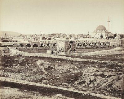 モスクのある人口密集地の全景、イスラエルにて 作： Félix Bonfils