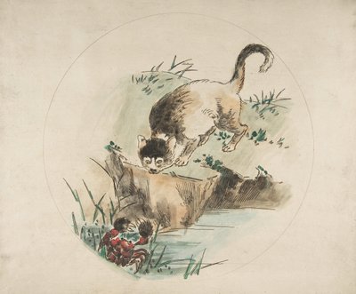 プレートの装飾：カニを狩る猫、1850-1914。 作： Felix Bracquemond