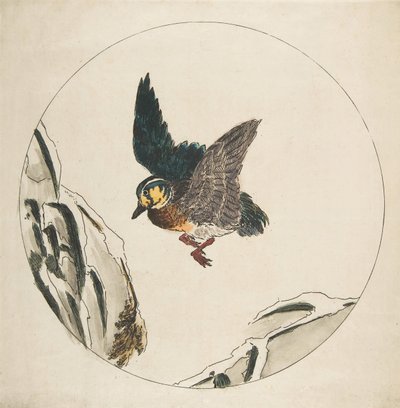 プレートの装飾：雪に覆われた枝の上を飛んでいるアヒル、1850-1914。 作： Felix Bracquemond