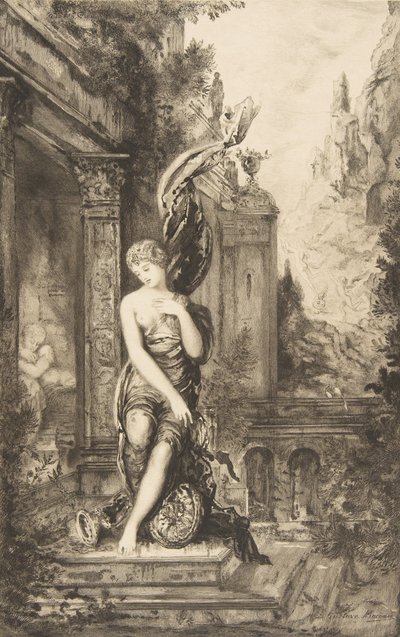 運命を追う男とベッドで彼女を待つ男、1886年。 作： Felix Bracquemond