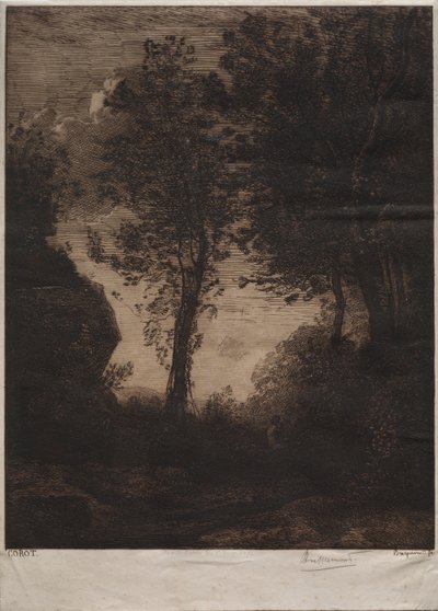 風景: 日没、コローの後 作： Felix Bracquemond
