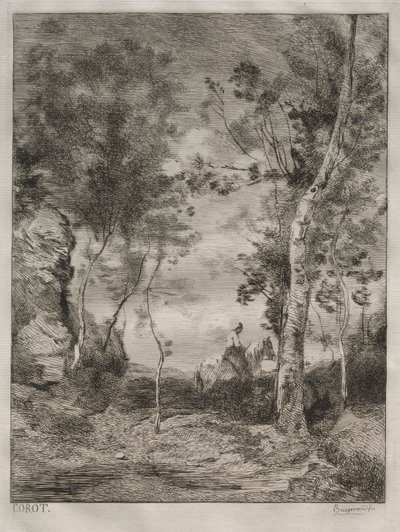風景、またはコローの後の白い馬 作： Felix Bracquemond