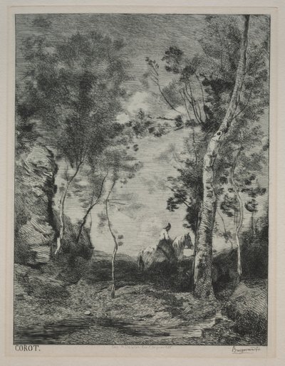 風景、またはコローの後の白い馬 作： Felix Bracquemond
