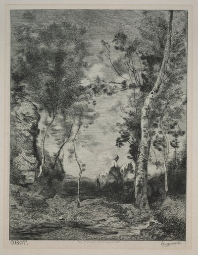 コロット後の風景、または白い馬c。 1858年。 作： Felix Bracquemond