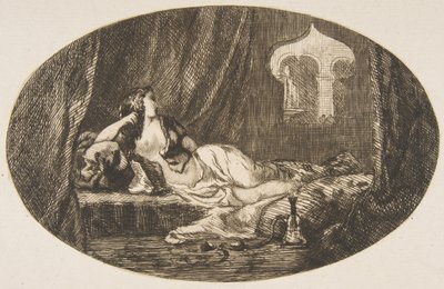ハーレムで横たわるオダリスク、1857年の「ロマンスの歌」より。 作： Felix Bracquemond