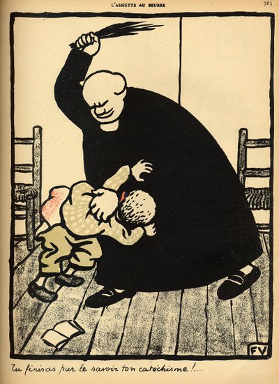 1902年3月1日、「ラシエットオブール」の特別版「犯罪と罰」から、司祭が少年を倒しました。 作： Felix Edouard Vallotton