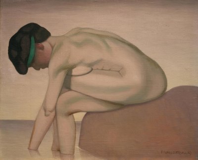 岩の上のプロファイルに座っている水浴びをする人 作： Felix Edouard Vallotton
