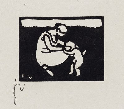 子供と一緒に水浴びをする人、「Les Petites Baigneuses」からのIX、1893 作： Felix Edouard Vallotton