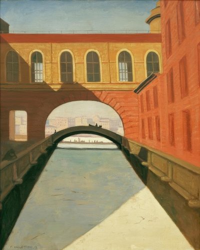 サンクトペテルブルクのエルミタージュ近くのフリーザー運河と橋 作： Felix Edouard Vallotton