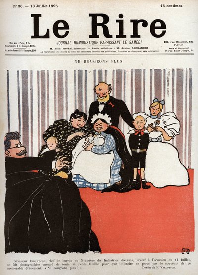 新聞の表紙「” Le Rire”」、n°36、1895年7月13日：「「もう動かないでください」 作： Felix Edouard Vallotton