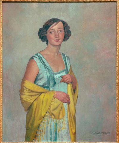 黄色のスカーフを持つ女性の肖像画 作： Felix Edouard Vallotton