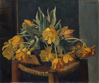 籐の椅子に二重黄色のチューリップ、1923 作： Felix Edouard Vallotton