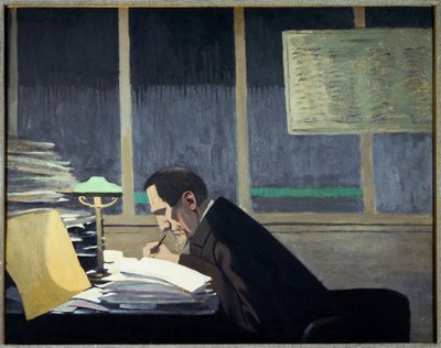 レヴュー・ブランシュ」でのフェリックス・フェネオン（油彩・ボード 作： Felix Edouard Vallotton