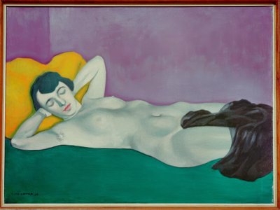 グリーンカーペットで眠っている女性 作： Felix Edouard Vallotton