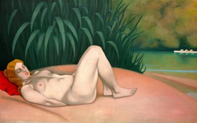 水で寝ている裸の女性 作： Felix Edouard Vallotton