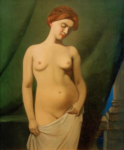 裸の女性、緑のカーテン 作： Felix Edouard Vallotton