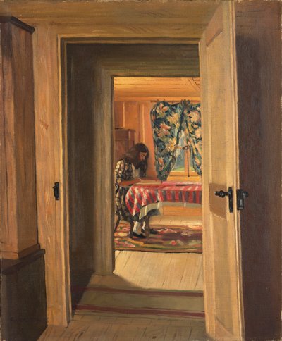 若い女の子が書いたインテリア、1905 作： Felix Edouard Vallotton