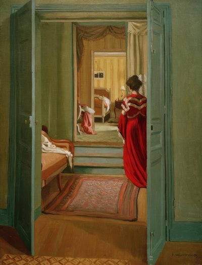 後ろからドルージの女性とインテリア 作： Felix Edouard Vallotton