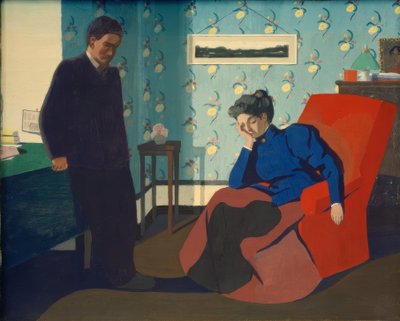 赤い肘掛け椅子と数字のインテリア 作： Felix Edouard Vallotton