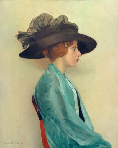 黒い帽子の若い女性 作： Felix Edouard Vallotton