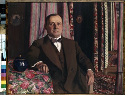 「アート コレクターのジョルジュ (Georgy Emmanuilovich) Haasen の肖像画」Felix Vallotton (1865-1925) による絵画 1913 Nabis Dim. 81.7x100.5 cm エルミタージュ美術館、サンクトペテルブルク、ロシア。 作： Felix Edouard Vallotton