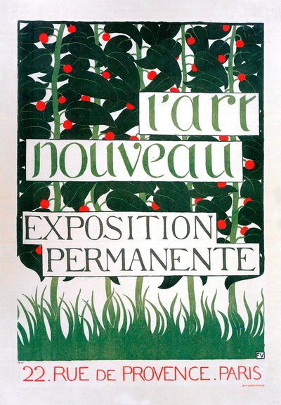 ギャラリー アール ヌーボー、パリ、1896 年のポスター。 作： Felix Edouard Vallotton