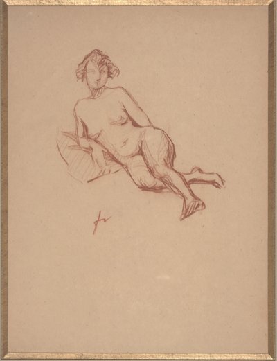 リクライニング女性ヌード（紙に赤いチョーク） 作： Felix Edouard Vallotton