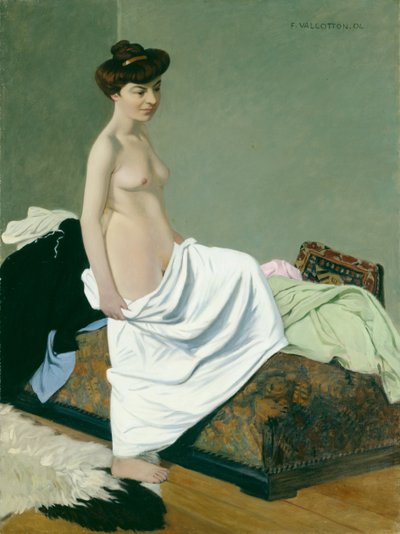1904年、膝にガウンをかぶった立っているヌード 作： Felix Edouard Vallotton