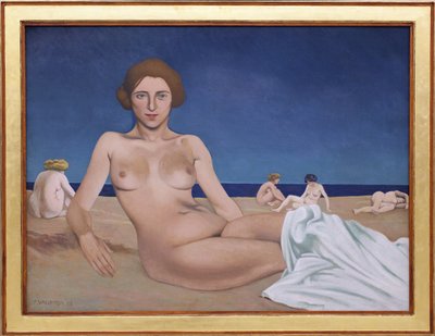 ビーチでの日光浴。フェリックス・エドゥアール・ヴァロットン（1865-1925）の絵画 作： Felix Edouard Vallotton