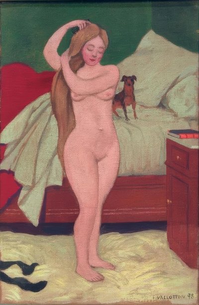 女性ヌード、コーミング、インテリア 作： Felix Edouard Vallotton
