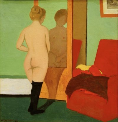 ミラーキャビネットの前の女性のヌード 作： Felix Edouard Vallotton