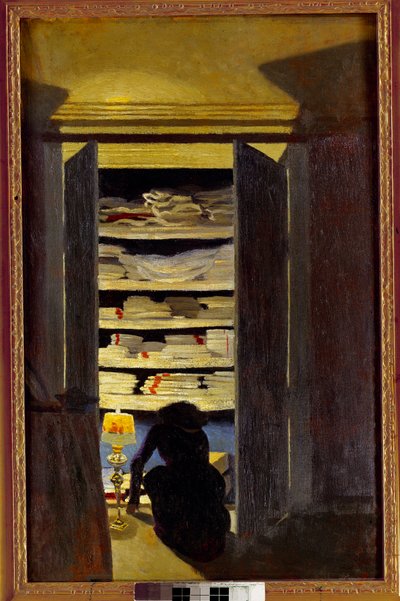 クローゼットの中を探す女性フェリックス・ヴァロットン（1865-1925）の絵画 Ec.フォロー、20世紀。プライベート・コレクション 作： Felix Edouard Vallotton