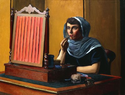 若い女性が口紅をつけます。口紅をつけた若い女性、1925年 作： Felix Edouard Vallotton