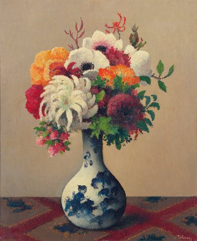 中国の花瓶に花のある静物（キャンバスに油彩） 作： Felix Elie Tobeen