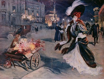 1907年のオペラ座の夜のパリ 作： Felix Fournery