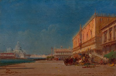 1890 年頃、リーヴァ川からサン マルコ広場を望むヴェネツィア。 作： Felix Francois Georges Philibert Ziem